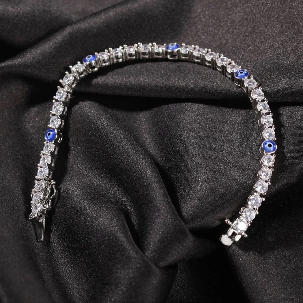 Elegant Silver and Blue Tennis Bracelet 8inch